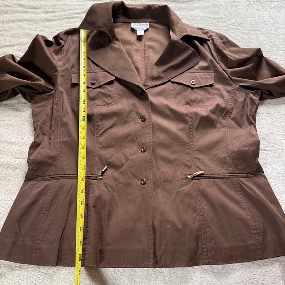 TALBOTS Collection Women Brown Viscose Cotton Field Jacket Button/Pocket Size 16 - Picture 9 of 10